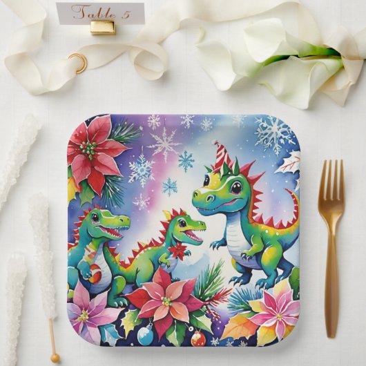 Kerstfeest Dinosaurussen Papieren Bordje (Huwelijk)