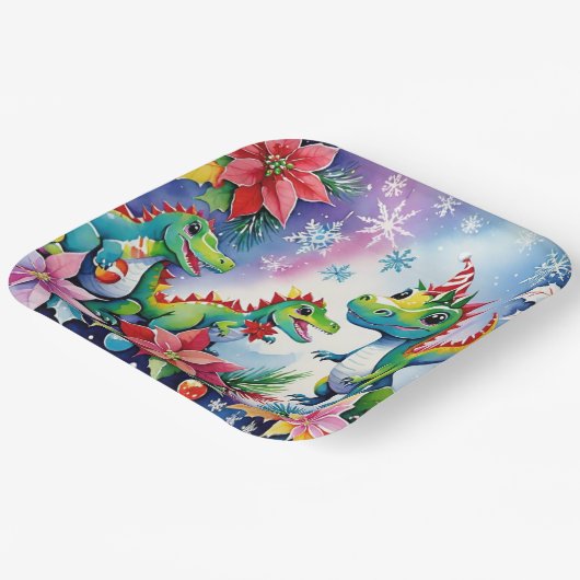 Kerstfeest Dinosaurussen Papieren Bordje (Gebogen)