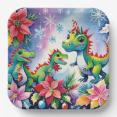 Kerstfeest Dinosaurussen Papieren Bordje (Voorkant)