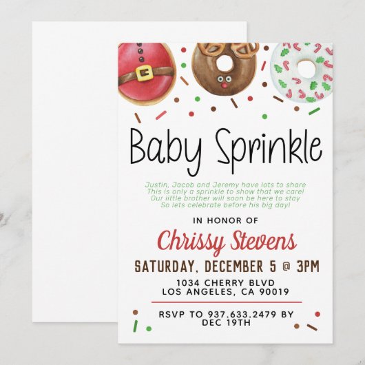 Kerstfeest Donut Baby Sprinkle Shower Uitnodiging (Voorkant / Achterkant)