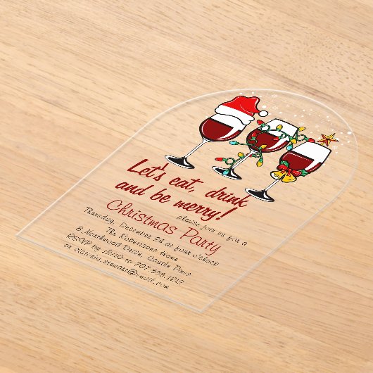 Kerstfeest Drink cocktails wijnglazen Acryl Uitnodigingen (Laagn)