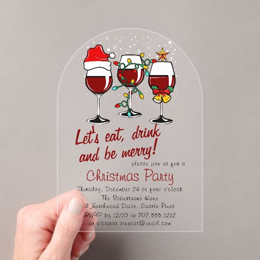 Kerstfeest Drink cocktails wijnglazen Acryl Uitnodigingen (Insitu (Draagbaar))
