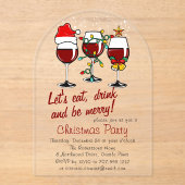 Kerstfeest Drink cocktails wijnglazen Acryl Uitnodigingen (Voorkant)