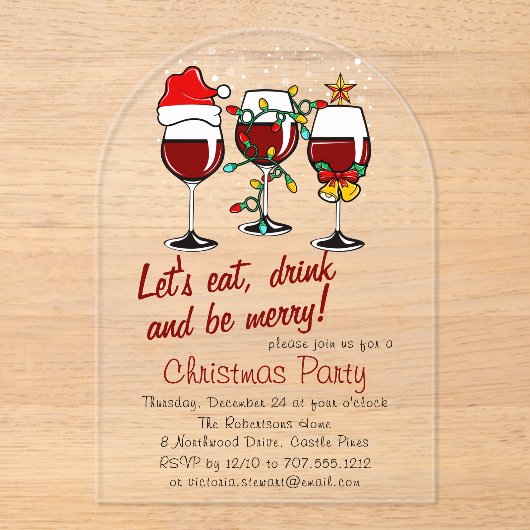Kerstfeest Drink cocktails wijnglazen Acryl Uitnodigingen (Voorkant)