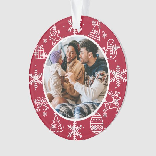 kerstfeest | Dubbele naam en jaarfoto Ornament (voorkant)