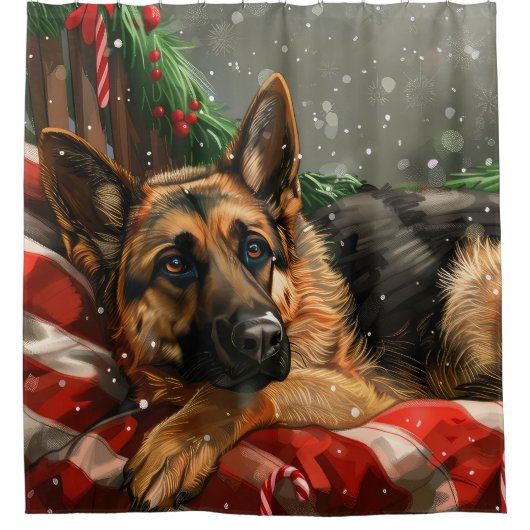 Kerstfeest Duitse Herdershond Douchegordijn (Voorkant)