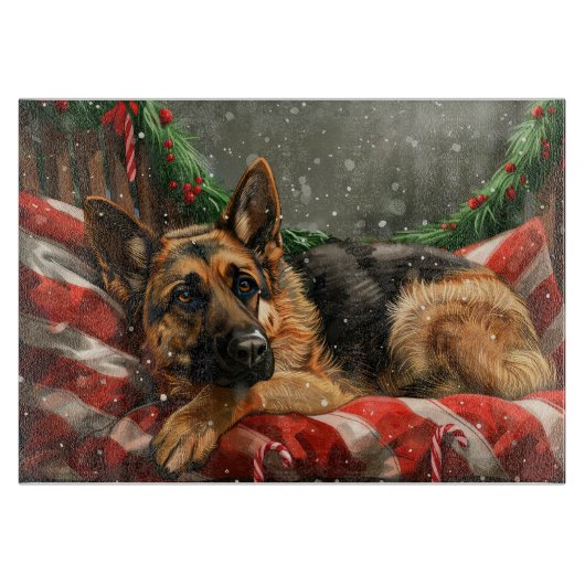 Kerstfeest Duitse Herdershond Snijplank (Voorkant)