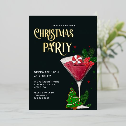 Kerstfeest echt goud folie uitnodiging (Staand Voorkant)