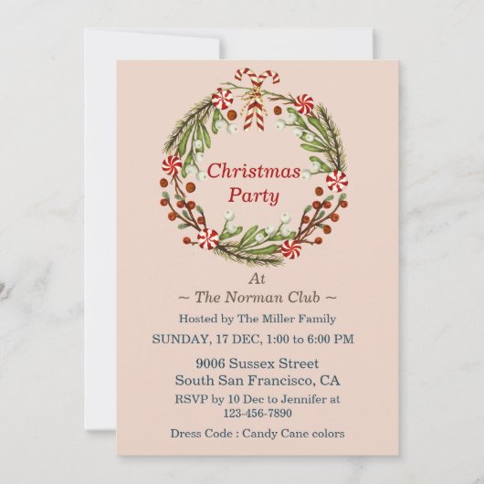 Kerstfeest Eenvoudige krans Candy Canes Kaart (Voorkant)