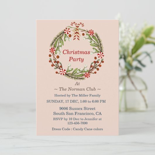 Kerstfeest Eenvoudige krans Candy Canes Kaart (Staand voorkant)