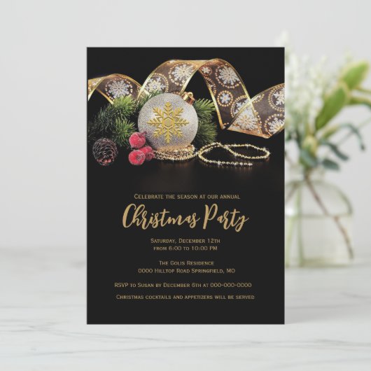 Kerstfeest Elegant Goud op Zwart Kaart (Staand voorkant)