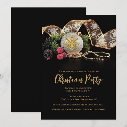 Kerstfeest Elegant Goud op Zwart Kaart (Voorkant / Achterkant)