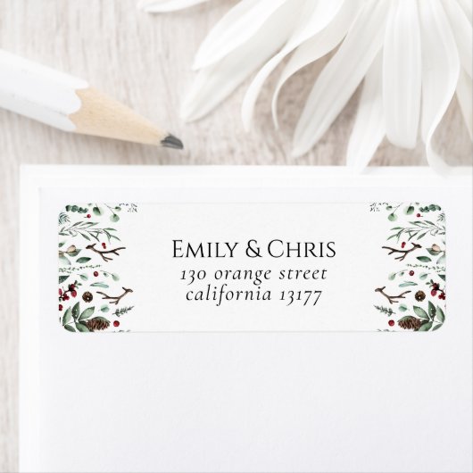 kerstfeest | Elegant Waterverf Return Address Etiket (Insitu)