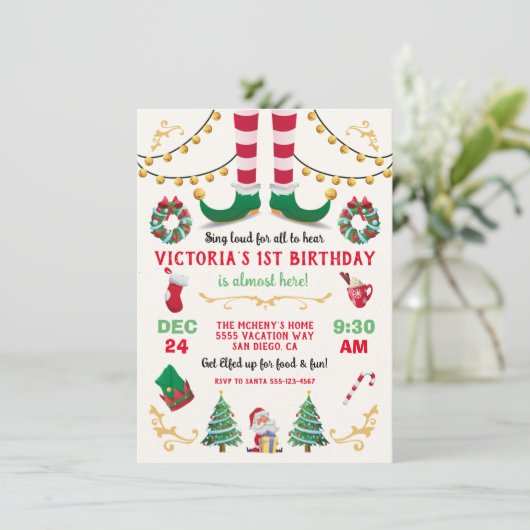 Kerstfeest Elf Birthday Kaart (Staand voorkant)