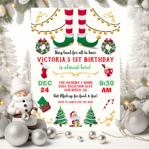 Kerstfeest Elf Birthday Kaart