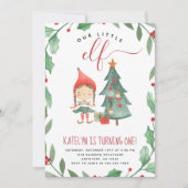 Kerstfeest Elf Birthday Party Invitation Girl Kaart (Voorkant)