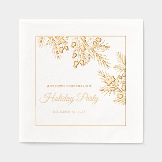 Kerstfeest Evergreen Gold Foil Kantoor Holiday Folie Servetten (Voorkant)