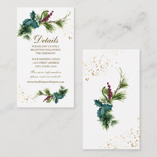 Kerstfeest Evergreen Holly Winter Wedding Informatiekaartje (Voorkant / Achterkant)