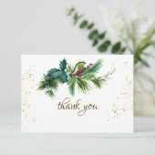 Kerstfeest Evergreen Red Winter Weddenschap Bedankkaart (Staand voorkant)