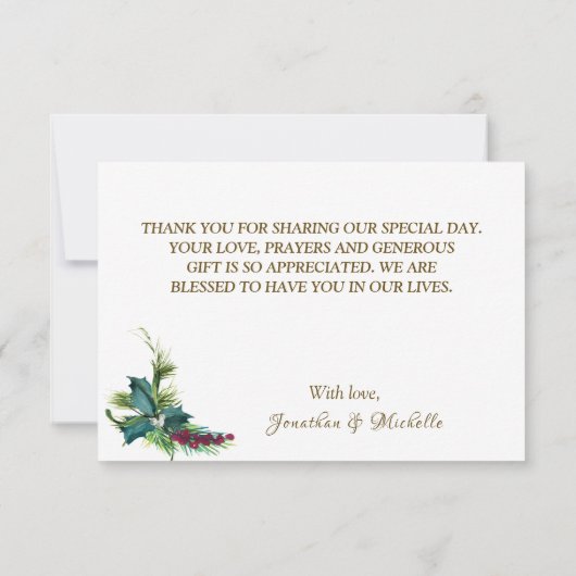 Kerstfeest Evergreen Red Winter Weddenschap Bedankkaart (Achterkant)