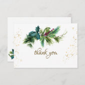 Kerstfeest Evergreen Red Winter Weddenschap Bedankkaart (Voorkant / Achterkant)