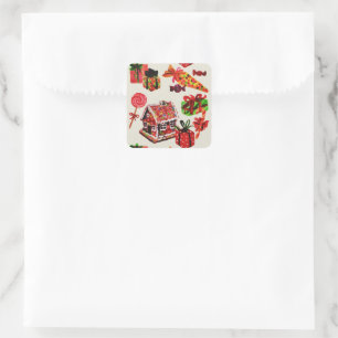 Kerstfeest Familie House Candy Cane Vierkante Sticker