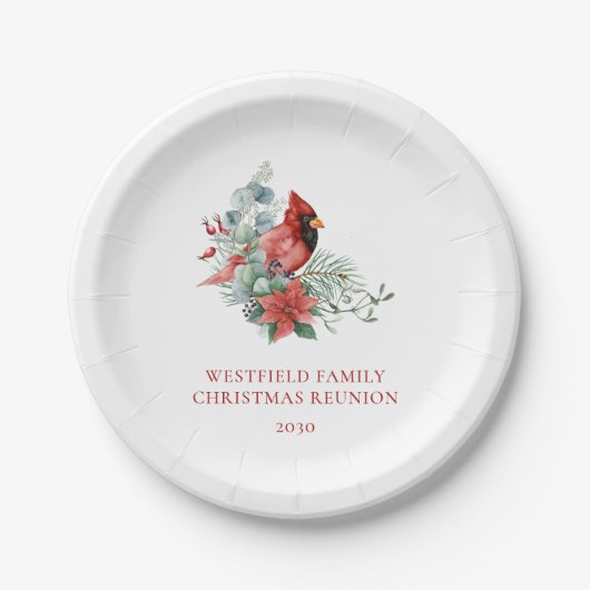 Kerstfeest Familiereünie Rode Kardinaal Partij Papieren Bordje (Voorkant)