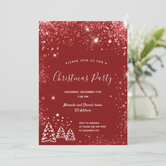 Kerstfeest feest rode glitters kaart (Staand voorkant)