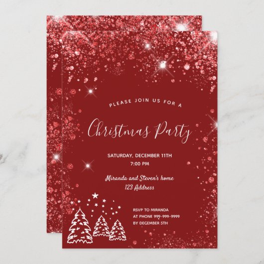 Kerstfeest feest rode glitters kaart (Voorkant / Achterkant)