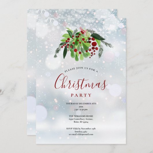 Kerstfeest: feestdag met rode bessen kaart (Voorkant / Achterkant)