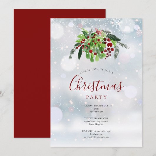 Kerstfeest: feestdag met rode bessen kaart (Voorkant / Achterkant)