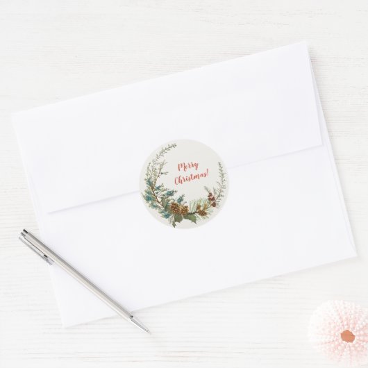 Kerstfeest Feestdagen Greenery Ronde Sticker (Envelop)