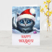 Kerstfeest Feestdagen met Schattigee Cat en Santa  Kaart (Gele Bloem)