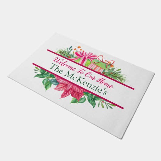 Kerstfeest Feestelijk gepersonaliseerd welkom Deurmat (Schuin)