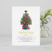 Kerstfeest Feestelijke boom Goud Folie Uitnodiging (Staand Voorkant)