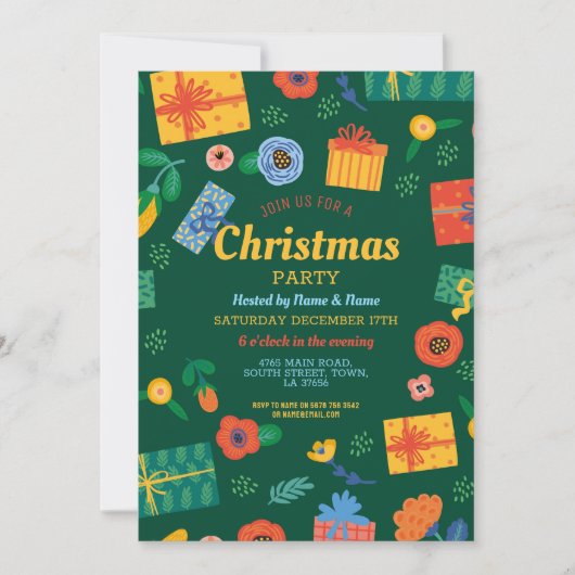 Kerstfeest Feestelijke Cadeaus Uitnodiging (Voorkant)