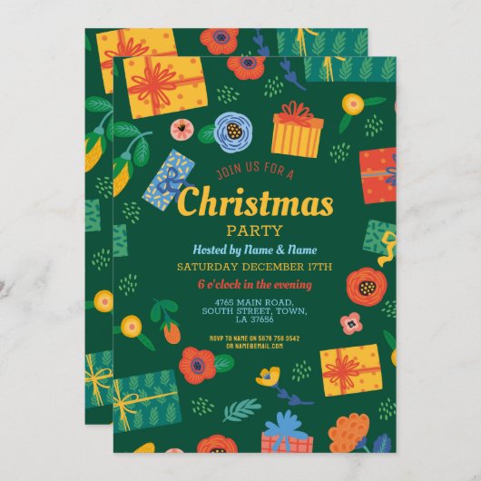 Kerstfeest Feestelijke Cadeaus Uitnodiging (Voorkant / Achterkant)