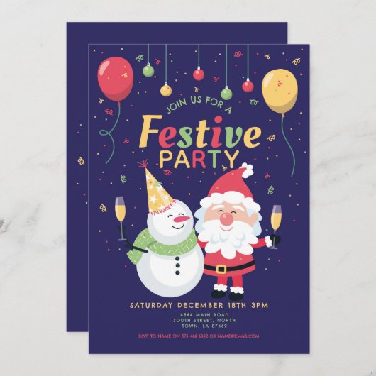 Kerstfeest feestelijke kerstman uitnodiging (Voorkant / Achterkant)