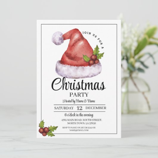Kerstfeest Feestelijke kerstmuts Uitnodiging (Staand voorkant)