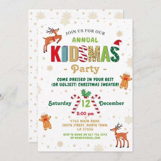 Kerstfeest Feestelijke kinderuitnodiging Kaart (Voorkant / Achterkant)