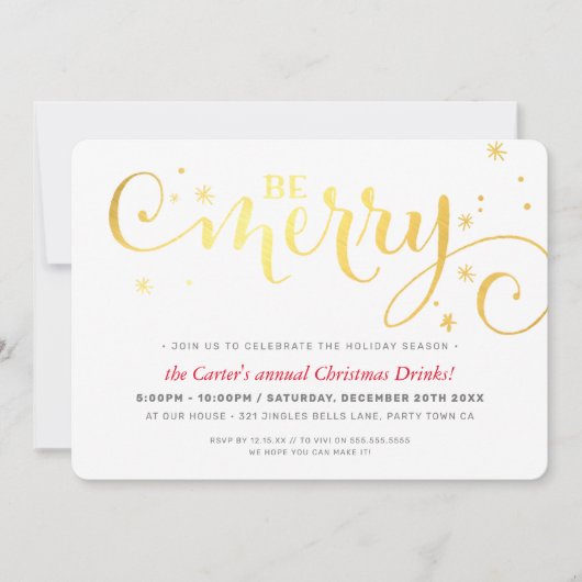 KERSTFEEST feestelijke leuke typografie BE MERRY Feestdagenkaart (Voorkant)