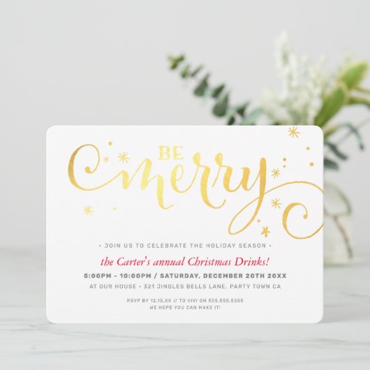 KERSTFEEST feestelijke leuke typografie BE MERRY Feestdagenkaart (Staand voorkant)