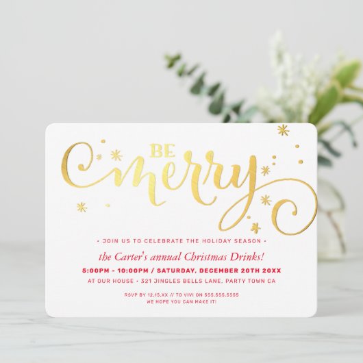 KERSTFEEST feestelijke leuke typografie BE MERRY Feestdagenkaart (Staand voorkant)