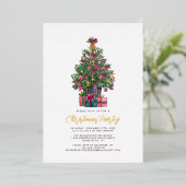 Kerstfeest Feestelijke Roze Boom Goud Folie Uitnodiging (Staand Voorkant)