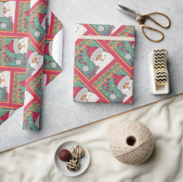 Kerstfeest Feestelijke Schattigee Roze Kerstman In Cadeaupapier
