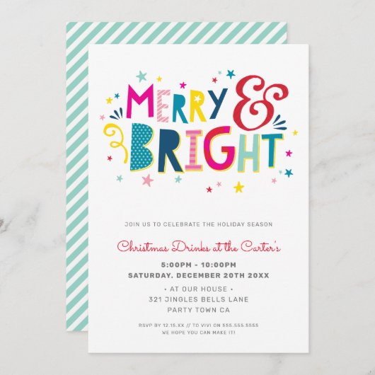 KERSTFEEST feestelijke typografie MERRY & BRIGHT Feestdagenkaart (Voorkant / Achterkant)