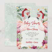 Kerstfeest Flamingo baby shower Uitnodiging (Voorkant / Achterkant)