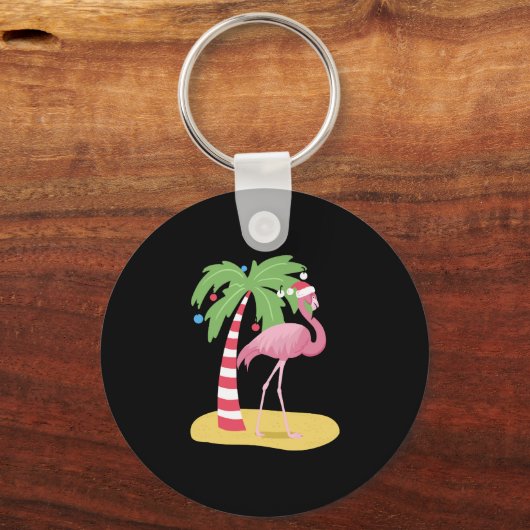 Kerstfeest Flamingo Beach Sleutelhanger (Voorkant)