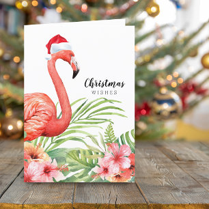 kerstfeest Flamingo Floral Greenery Wishes Feestdagen Kaart