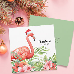 kerstfeest Flamingo Floral Greenery Wishes Feestdagenkaart